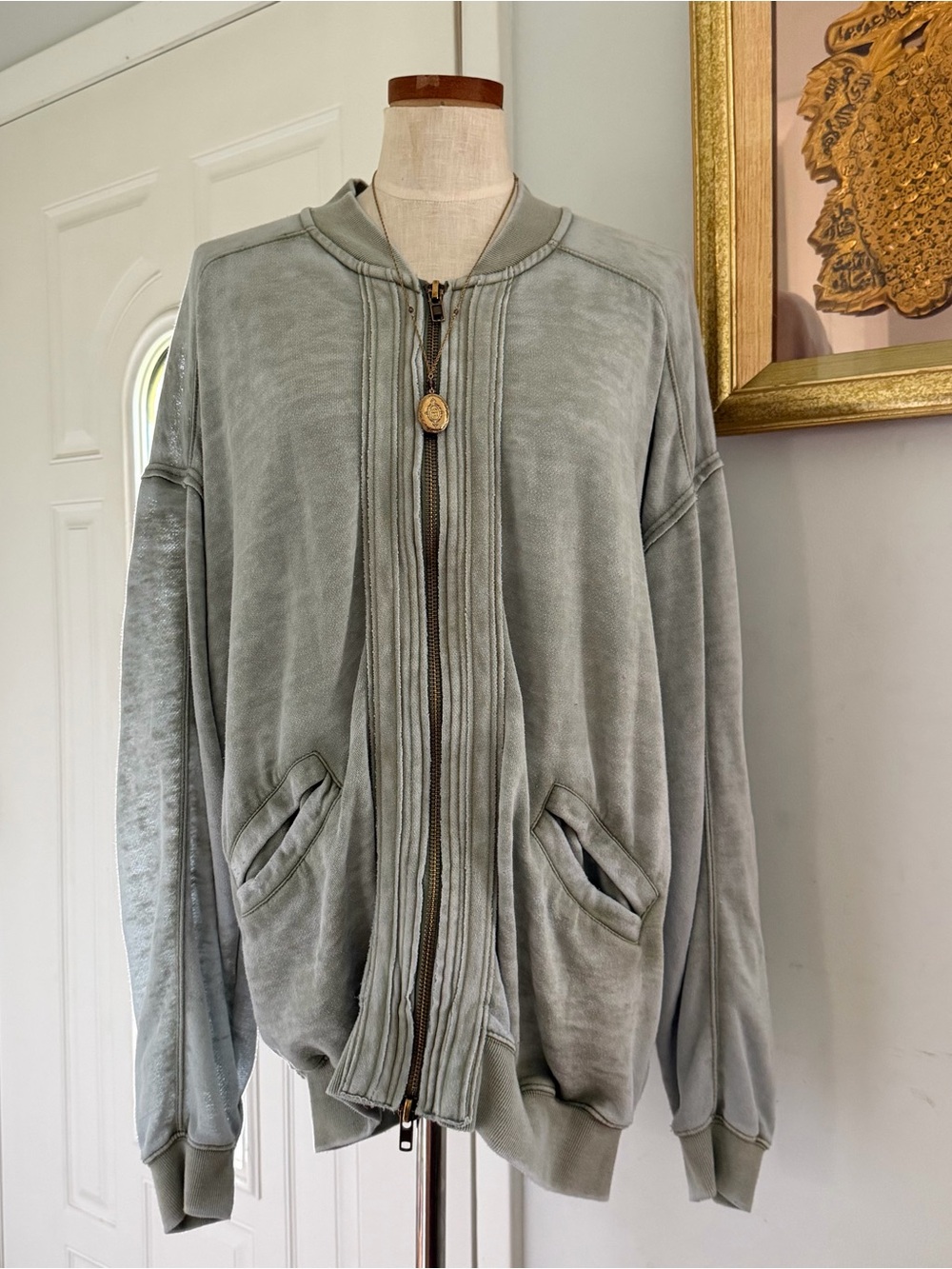 Grungecore We The Free Robby Bomber in washed Army green oversized size XS NWOT